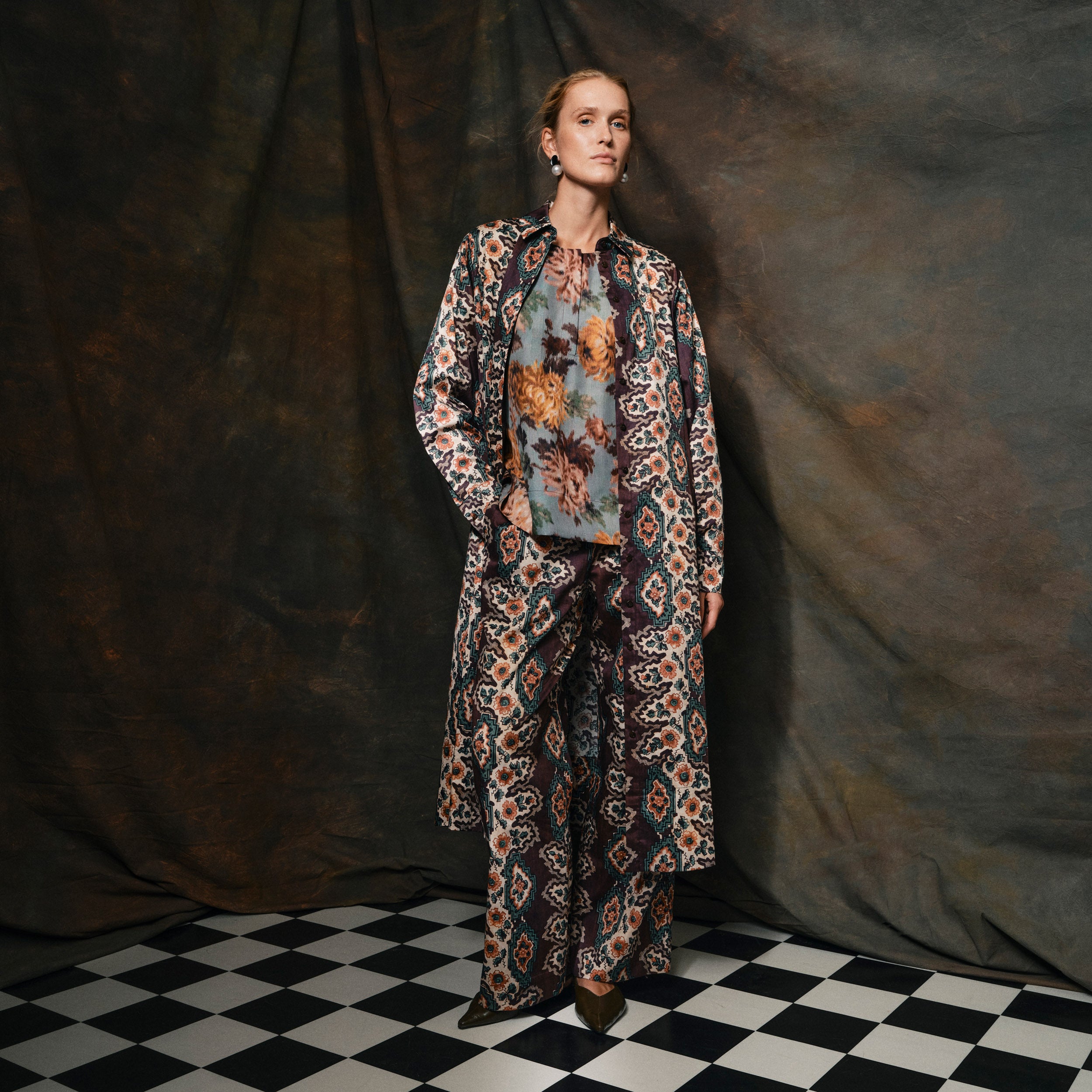 Tapis Noir Catrin Bomuld Bukser - Geometrisk stripe Pants Brun