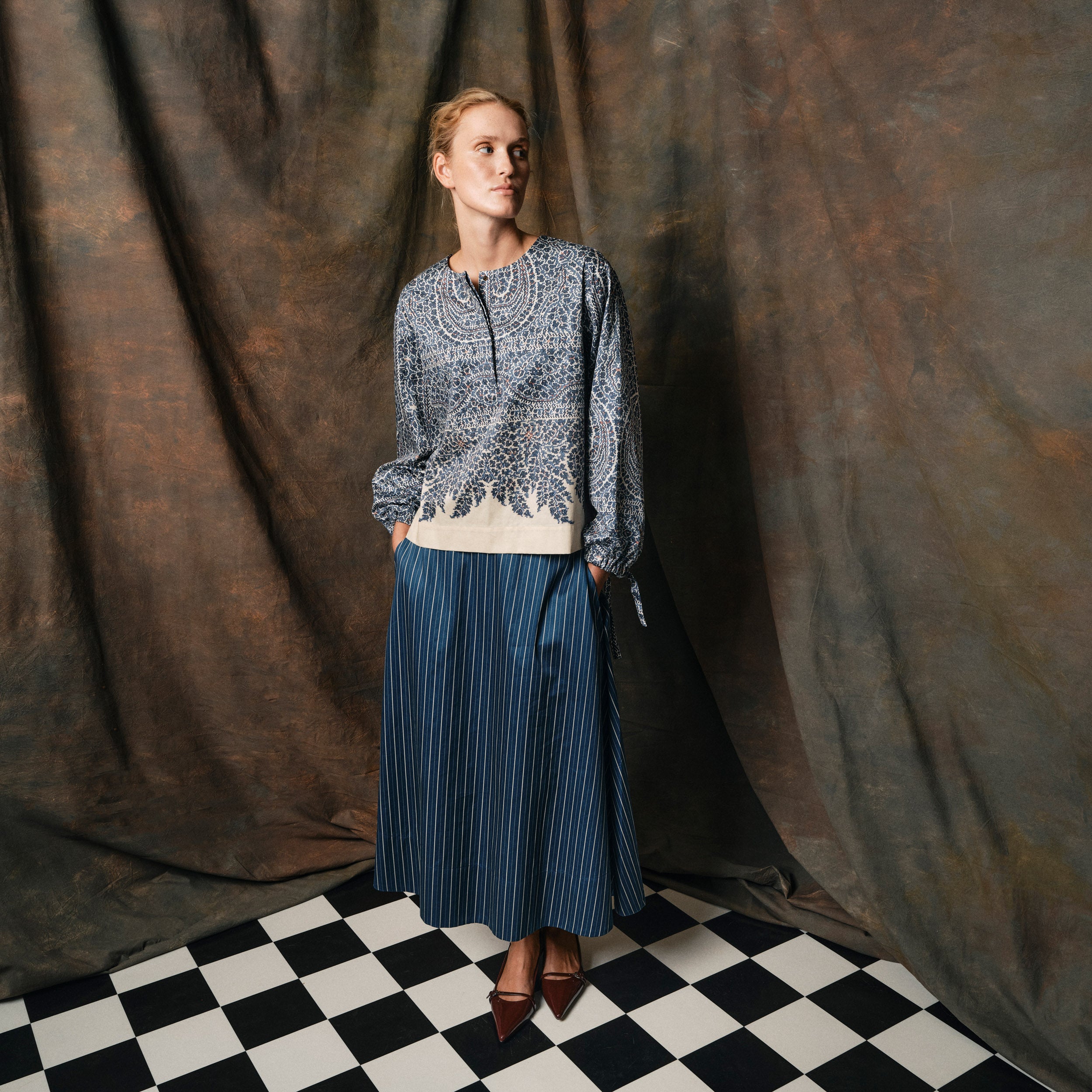 Tapis Noir Denise Bomuld top - Blå paisley Top Mørkeblå