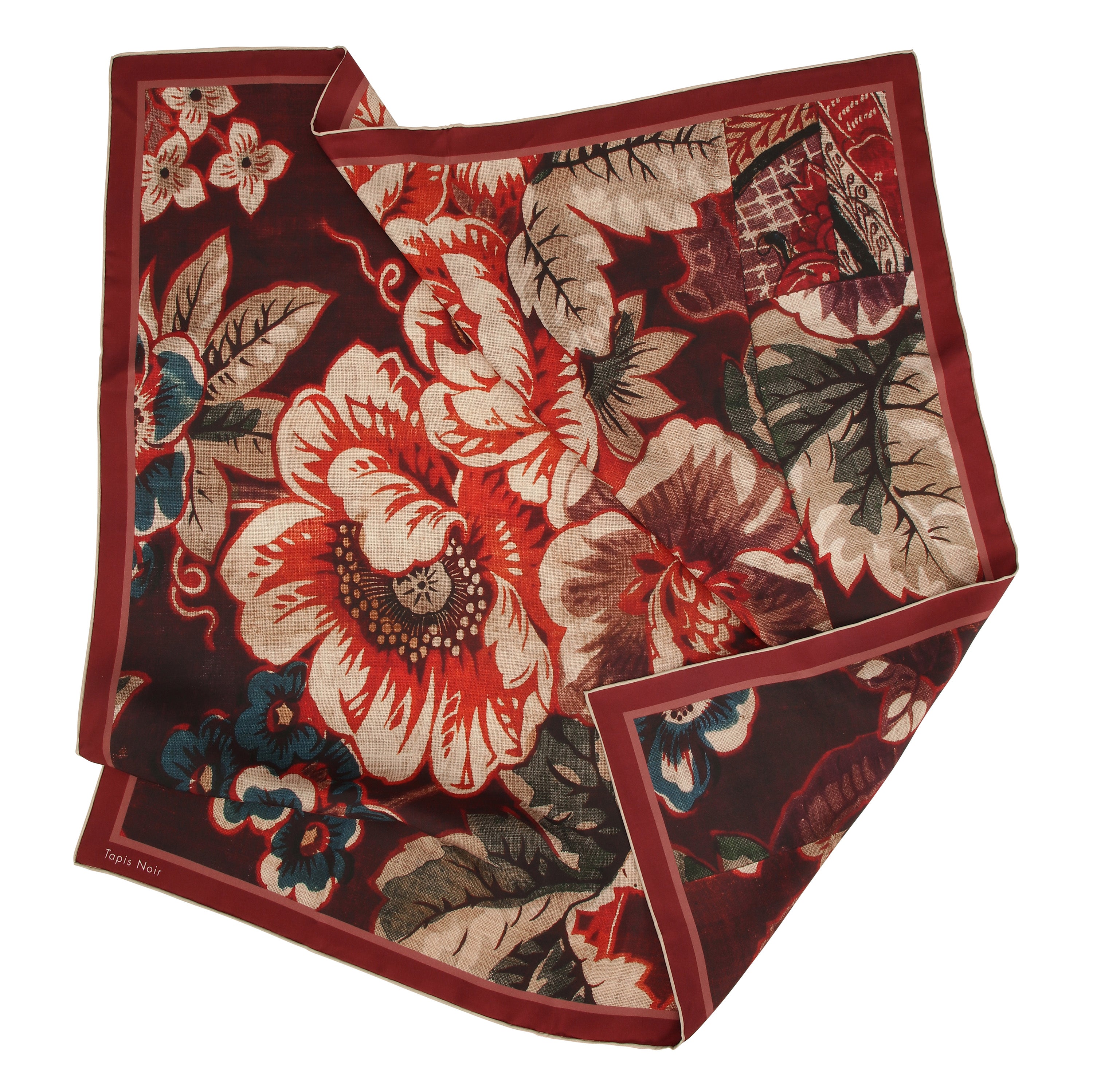 Tapis Noir Klassisk Mørkt Blomstret Tørklæde Classical Bordeaux