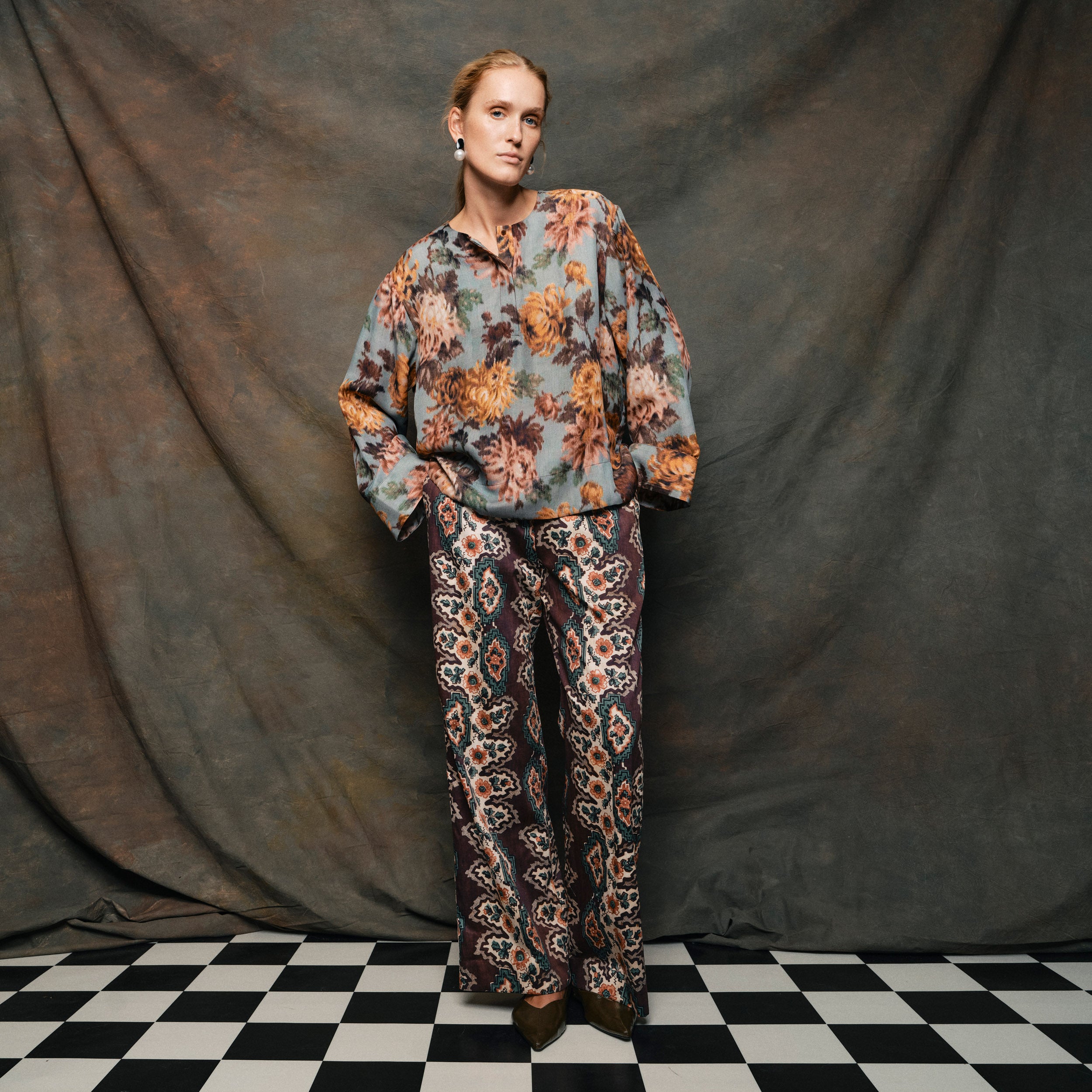 Tapis Noir Catrin Bomuld Bukser - Geometrisk stripe Pants Brun