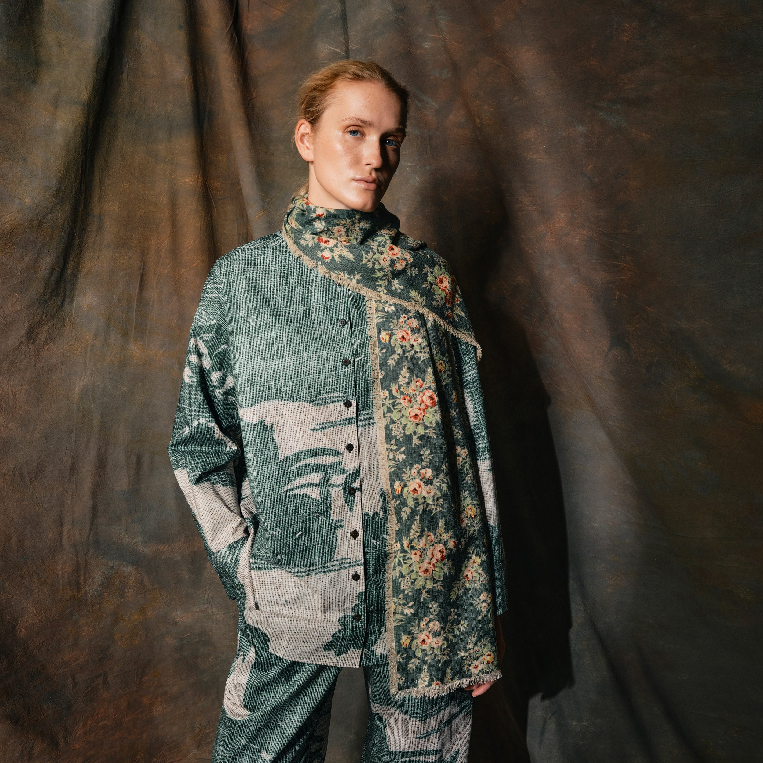 Tapis Noir Celina Bomuld Skjorte - Støvet blå Shirt Mørkegrøn