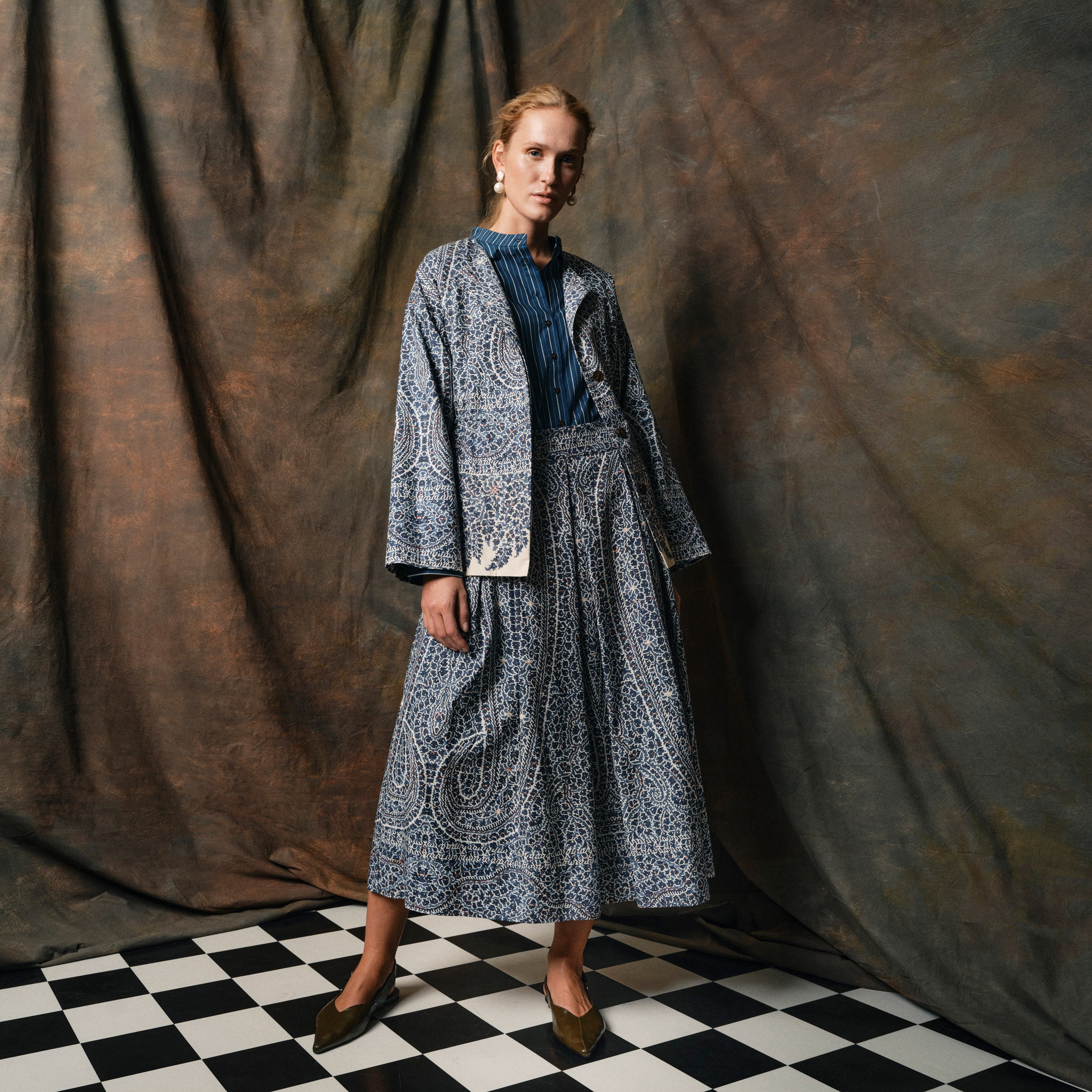 Tapis Noir Dilia Silke Nederdel - Blå paisley Skirt Mørkeblå