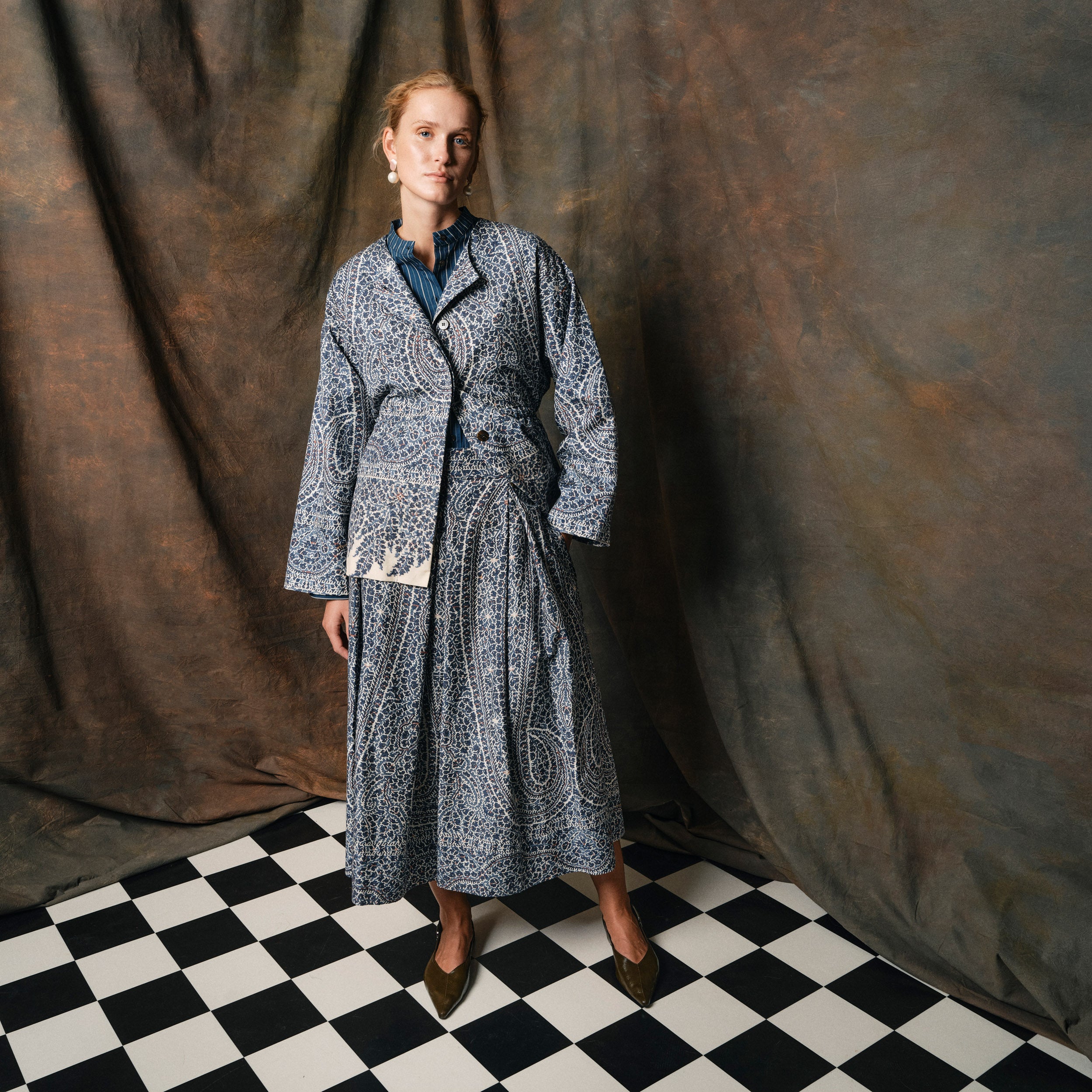 Tapis Noir Dilia Silke Nederdel - Blå paisley Skirt Mørkeblå