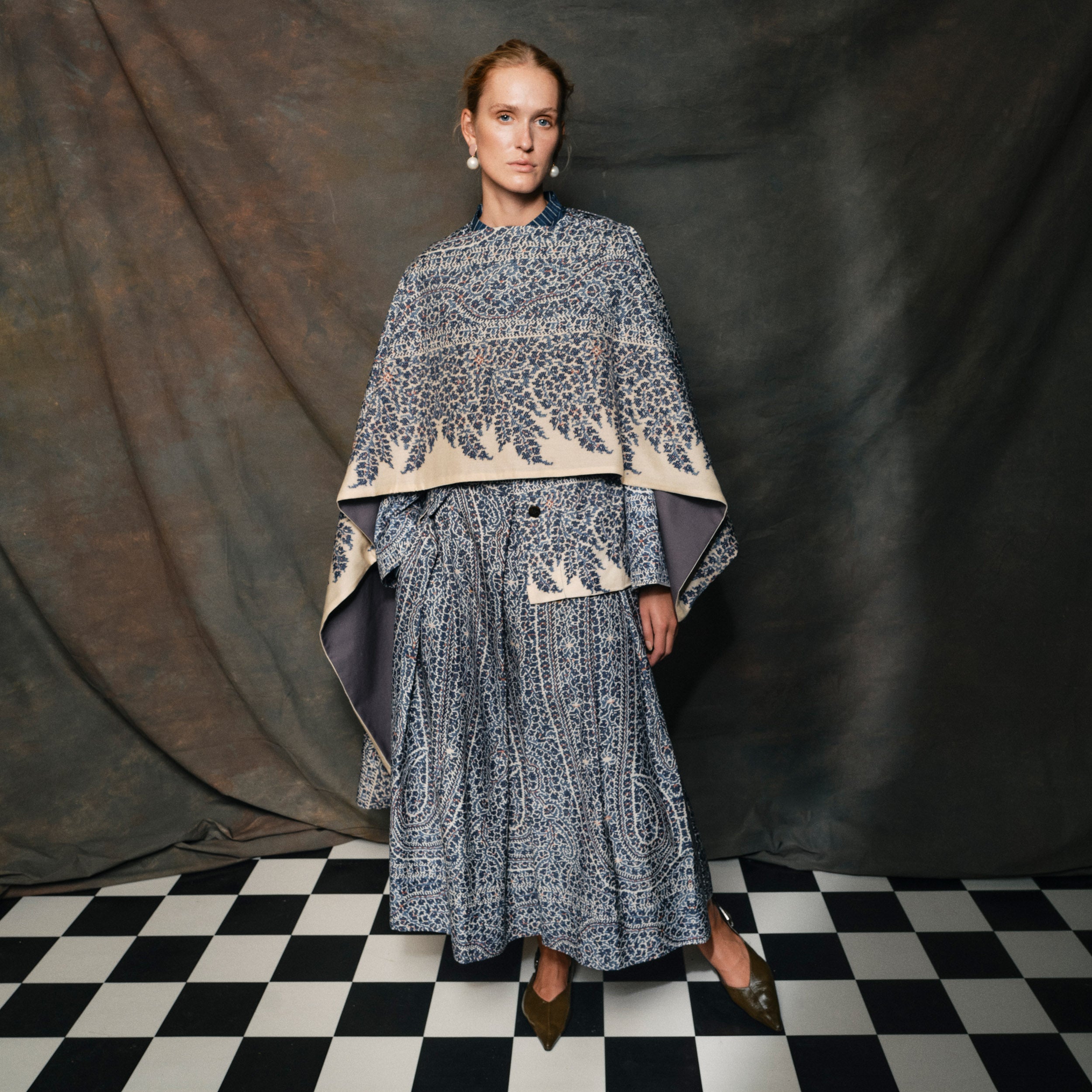 Tapis Noir Dilia Silke Nederdel - Blå paisley Skirt Mørkeblå