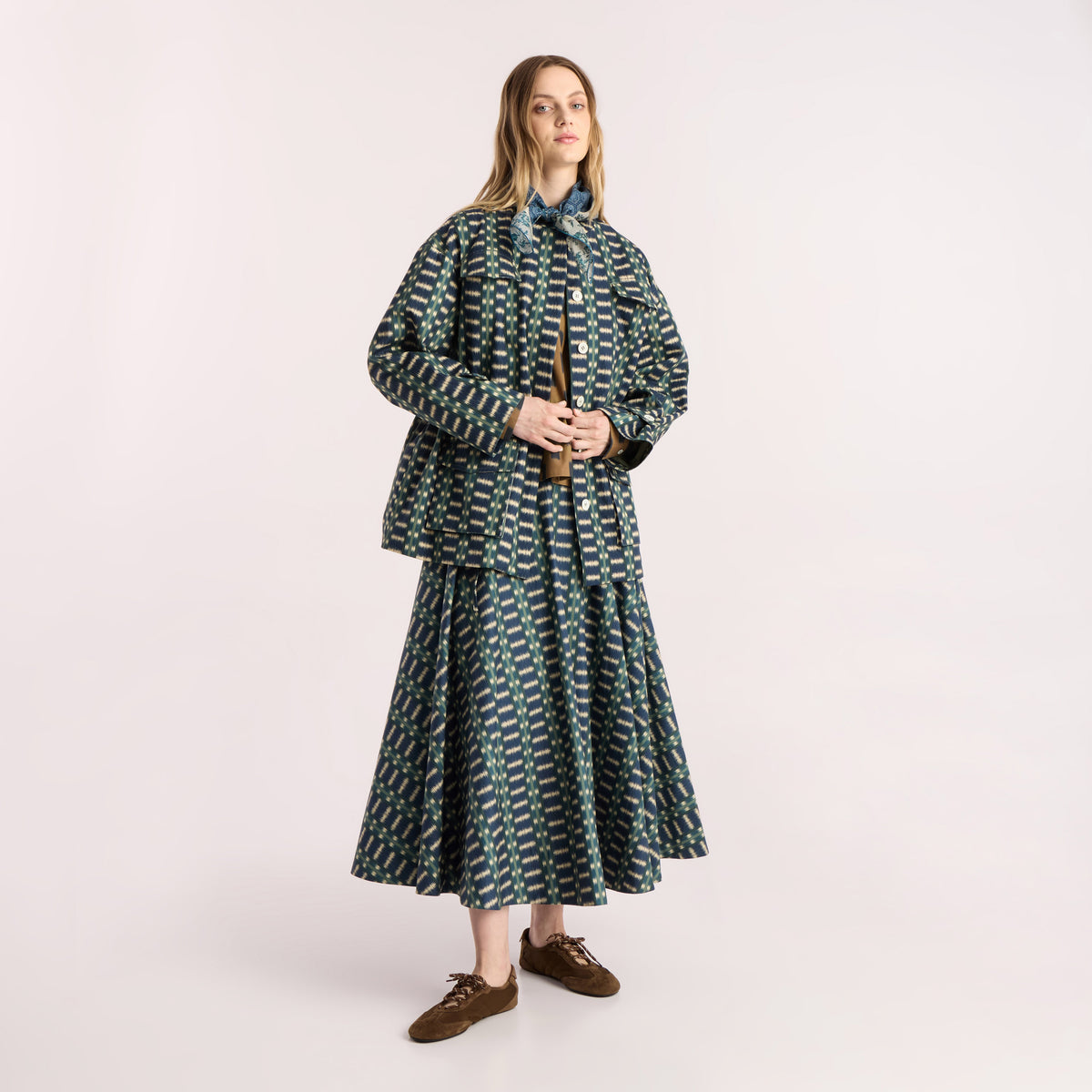 Tapis Noir Farah Cotton Skirt - Blue Skirt Beige