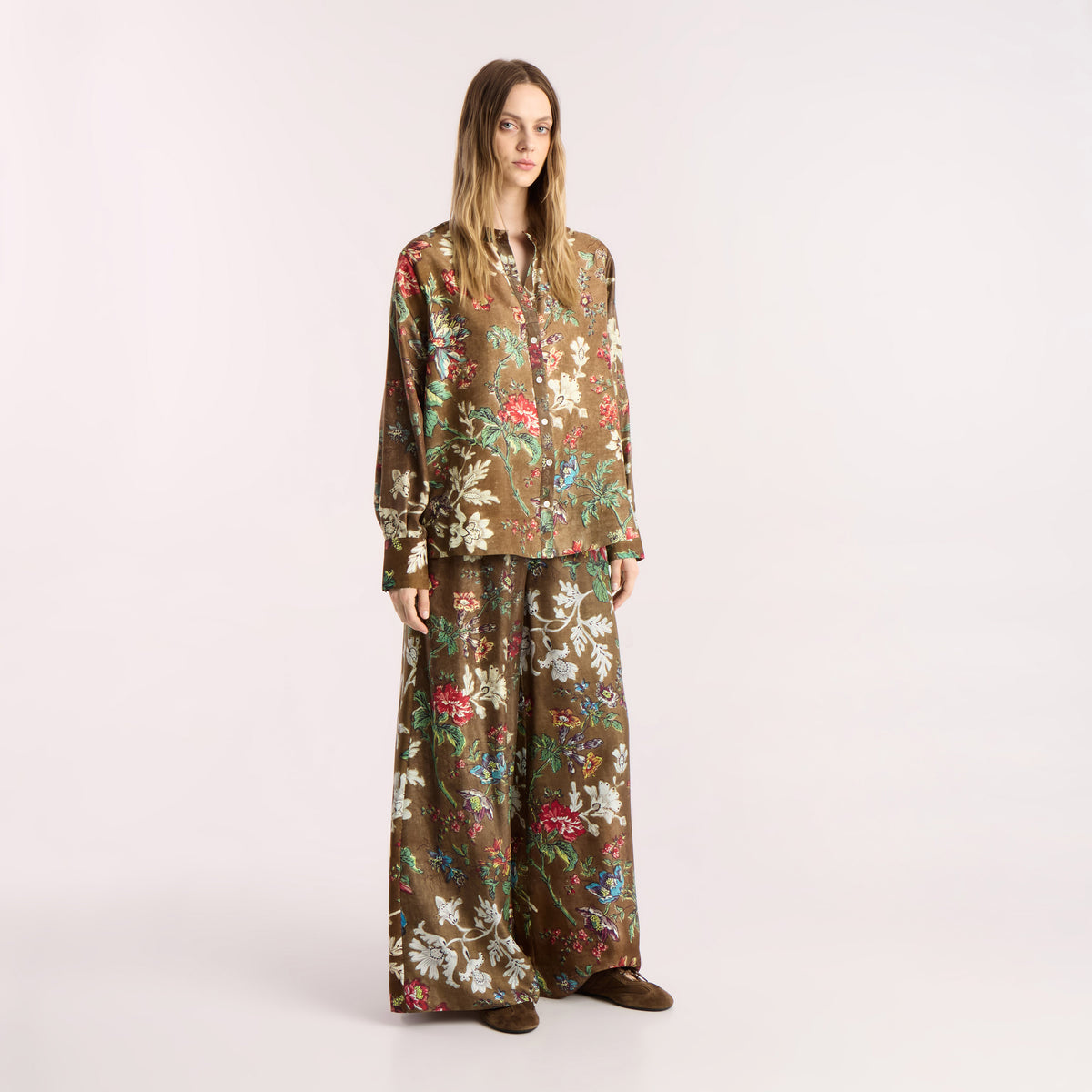 Tapis Noir Faye Silk Palazzo Pants - Brown Pants Brun